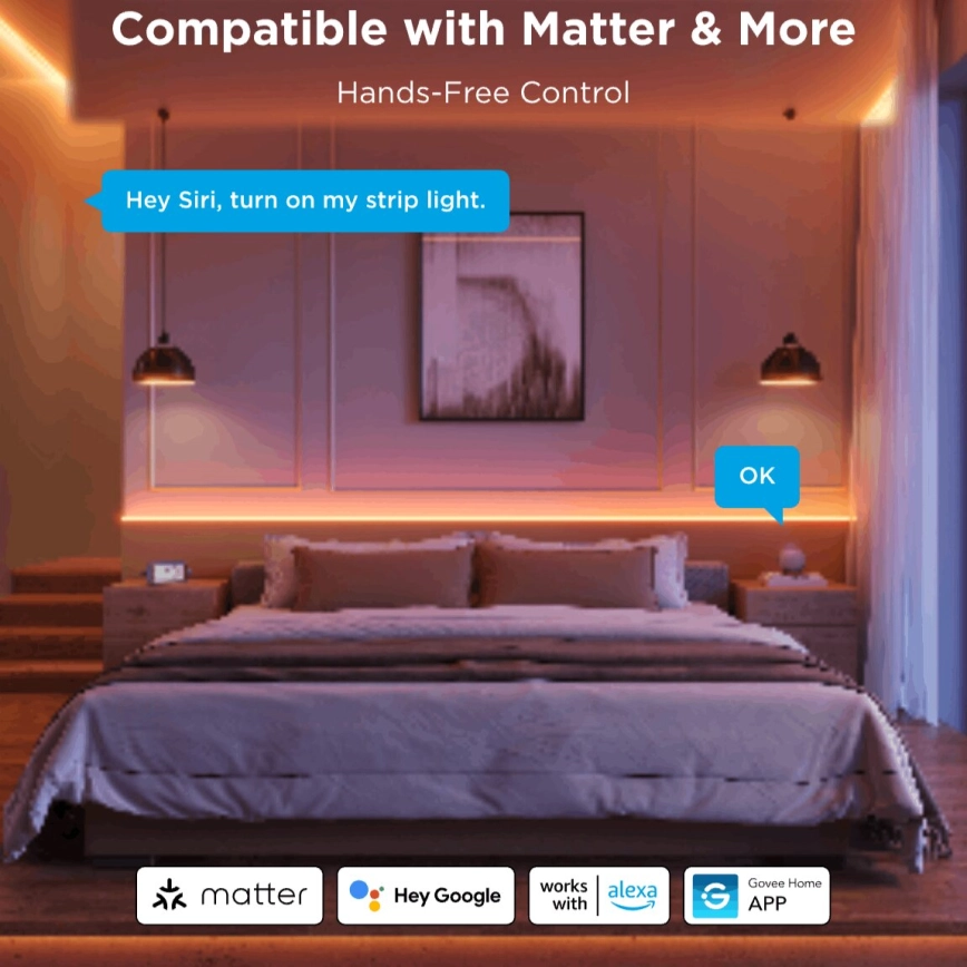GOVEE  LED RGBICW DIMBARE STRIP COB 3780 DIODEN 3M WIFI MATTER