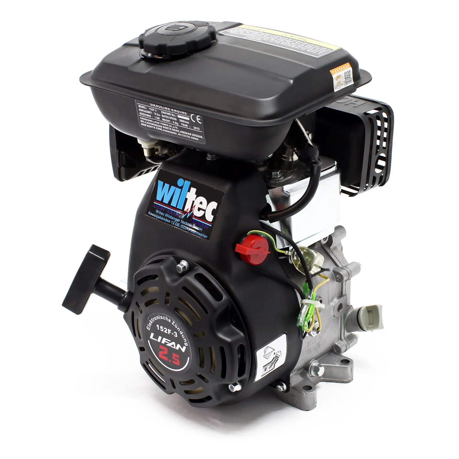 LIFAN 152 BENZINEMOTOR 1,8KW (2,45 PK) 4TAKT 15MM LUCHTGEKOELD 1 CILINDER TREKSTARTER