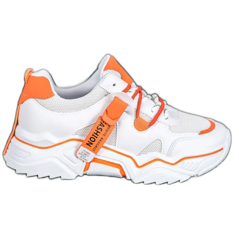 SHELOVET DAMESMODESNEAKERS WIT ORANJE