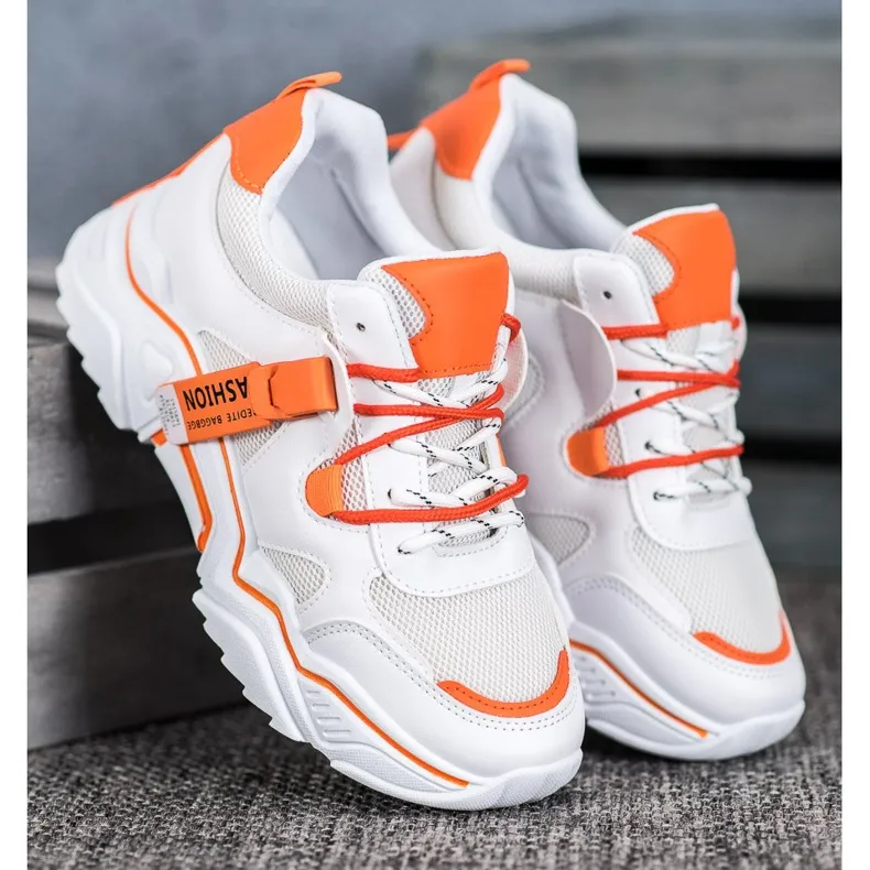 SHELOVET DAMESMODESNEAKERS WIT ORANJE