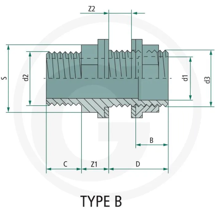 TANKAANSLUITING TYPE B 32MM PVCU MET DRAAD BOUWWIJZE