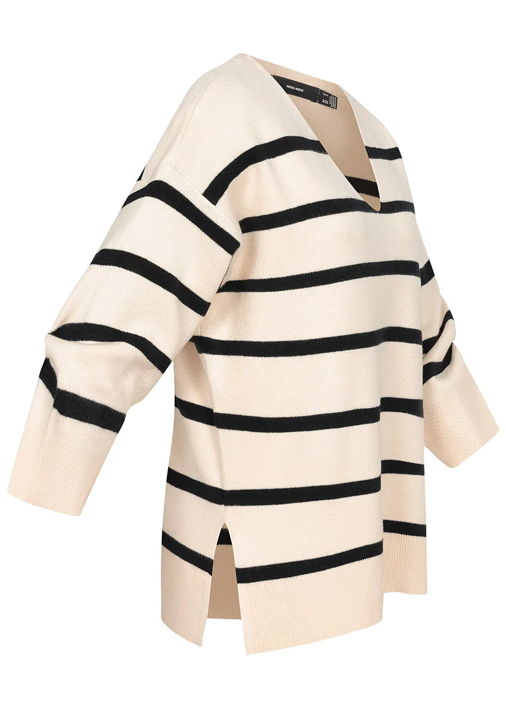 Vero Moda Dames NOOS Gebreide Trui met 3/4 mouwen en strepen beige zwart