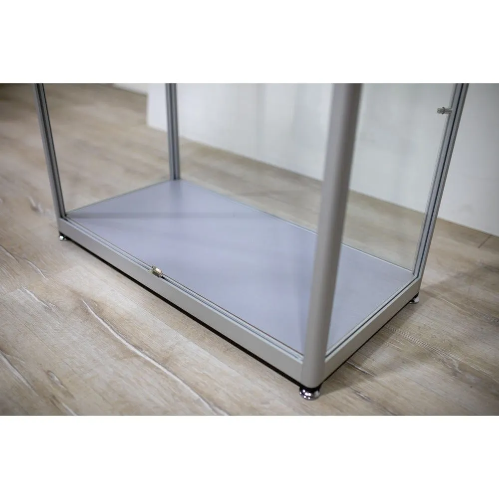 Vitrinekast aluminium frame verstelbare legborden slot grijs